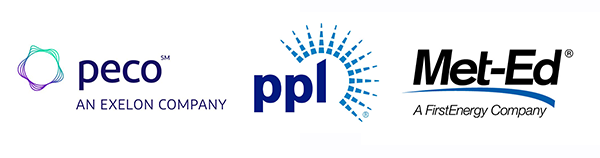 Logos of Pennsylvania utility providers PECO, PPL, and Met-Ed